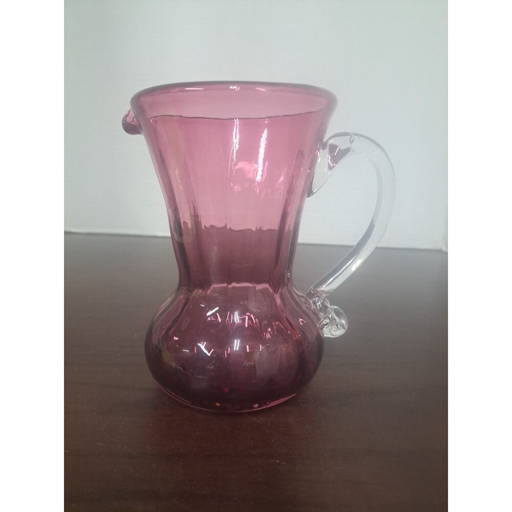 Vintage Pilgrim Glass Cranberry Ribbed  Art Glass Pitcher